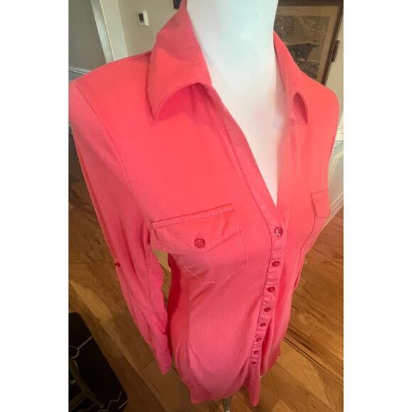 ULTRA FLIRT SALMON PINK LONG SLEEVE BUTTON UP SHIRT DRESS NWT WOMENS LARGE - Picture 4 of 9